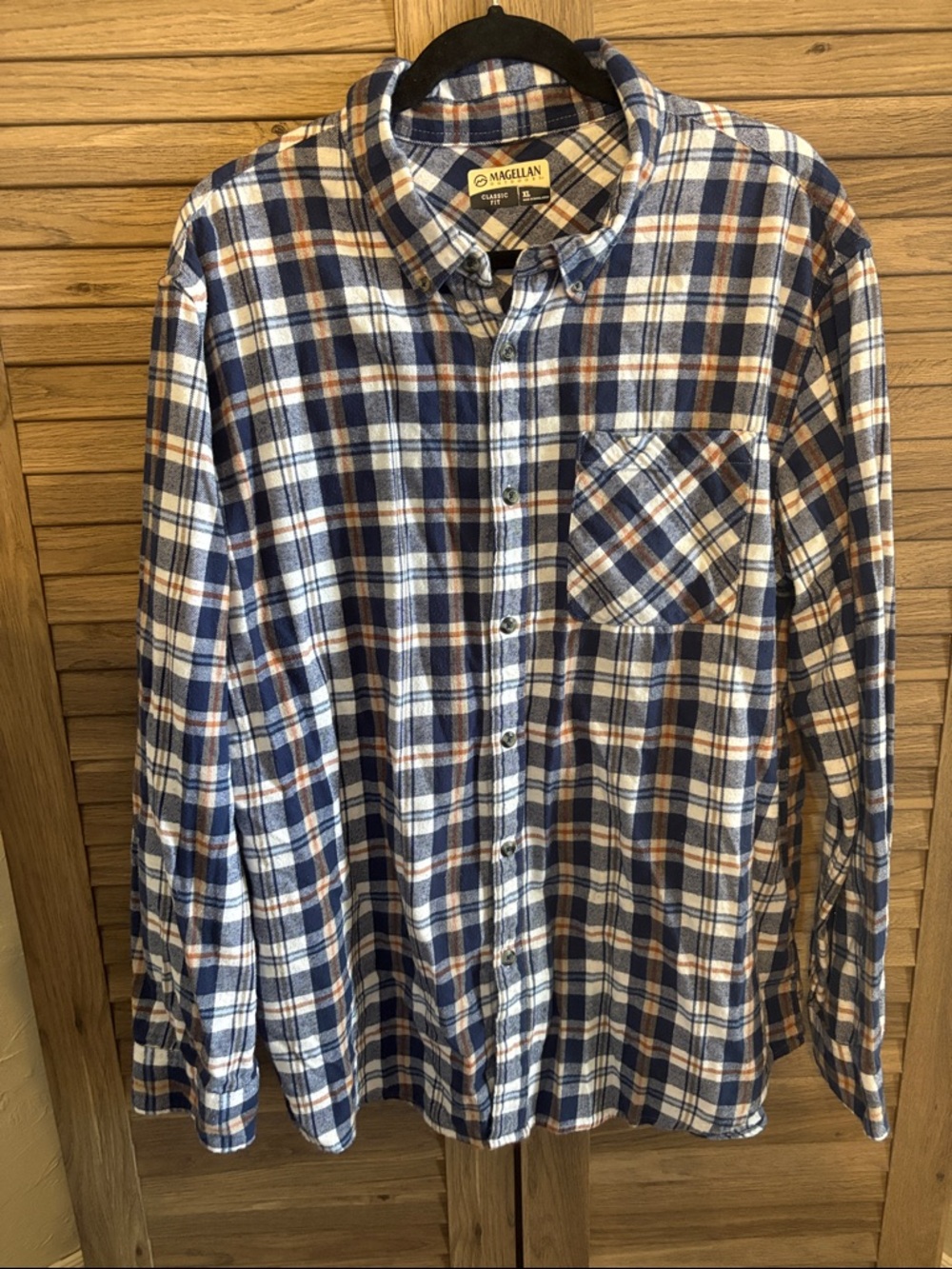 Magellan Outdoors Blue, White & Tan Plaid Button-Down Flannel